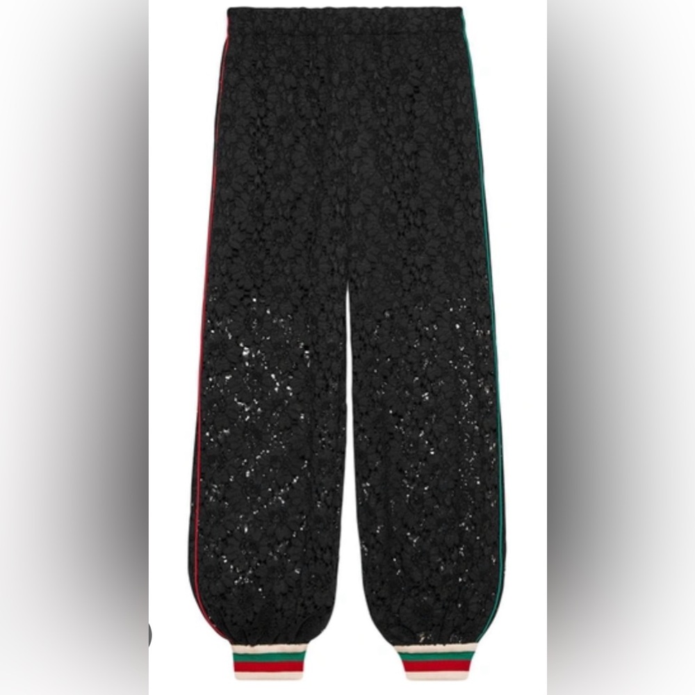 GUCCI Floral Lace Loose-fit Track Pants In Black